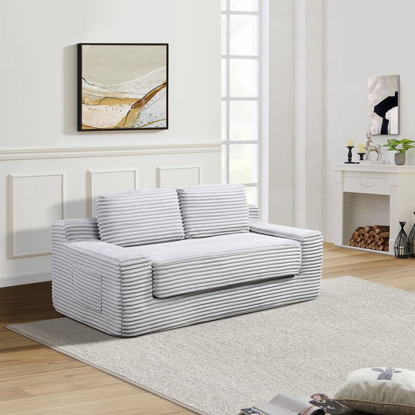 English Elm Corduroy Cloud Convertible Floor Sofa Foam Sleeper for Apartment Living Rooms Gray W3739P368460