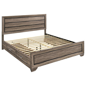 English Elm Oatfield Rustic Washed Taupe Eastern King Storage Bed with Horizontal Panels & 4 Underbed Drawers B062S00949