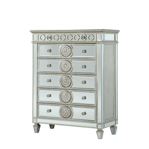 English Elm Varian Mirrored Finish Dresser with Geometric Trim & Sunburst Motifs, 8 Smooth Glide Drawers, Luxe Crystal Knobs Silver 54 L x 24 W x 47 H B2726P261268