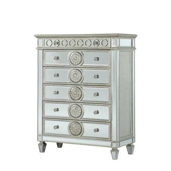 English Elm Varian Mirrored Finish Dresser with Geometric Trim & Sunburst Motifs, 8 Smooth Glide Drawers, Luxe Crystal Knobs Silver 54 L x 24 W x 47 H B2726P261268