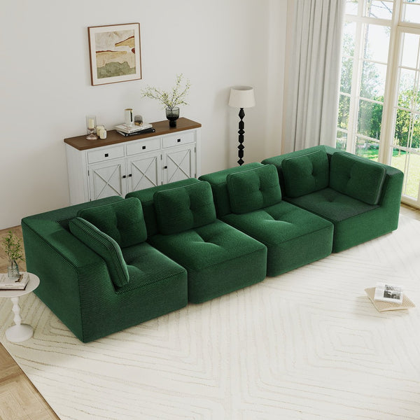 English Elm Modern Corduroy Tufted Modular Sectional with Deep Seating and Anti-slip Base Green W714S01798