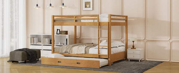 English Elm Wood Queen Size Bunk Bed With Trundle & Ladder – Stylish, Durable Sleeping Solution For All Ages N7090004008D-GIGA