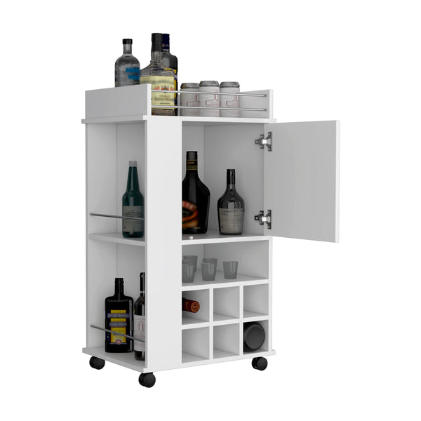 English Elm Fargo White Bar Cart with Cabinet, 6 Wine Racks, Open Storage & Casters for Stylish Serving B070P188860
