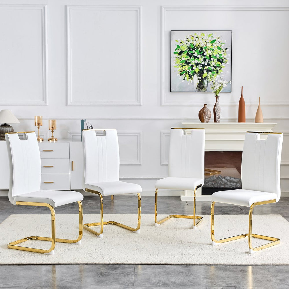 English Elm Modern Cantilever Gold Frame Pu Leather Dining Chairs Glam Set of Four W3875P372970
