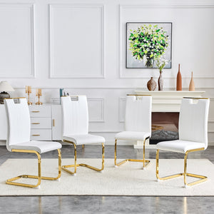 English Elm Modern Cantilever Gold Frame Pu Leather Dining Chairs Glam Set of Four W3875P372970