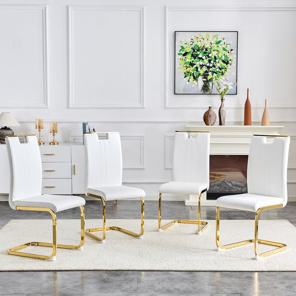 English Elm Modern Cantilever Gold Frame Pu Leather Dining Chairs Glam Set of Four W3875P372970