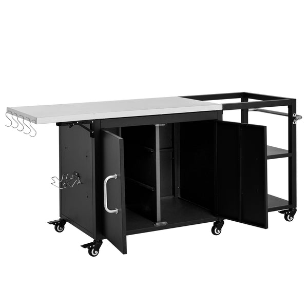 English Elm K&k Stainless Steel Outdoor Grill Cart with Cabinet Drop Leaf and Swivel Casters N707P397500B