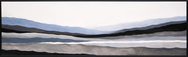 Sunpan Mystic Landscape Wall Art - Hand-Painted Mountain Scene in Cool Blues & Greys with Black Frame