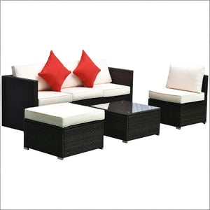 English Elm Modern Handwoven Pe Rattan Outdoor Sectional Six Piece Patio Conversation Set T3971S00130