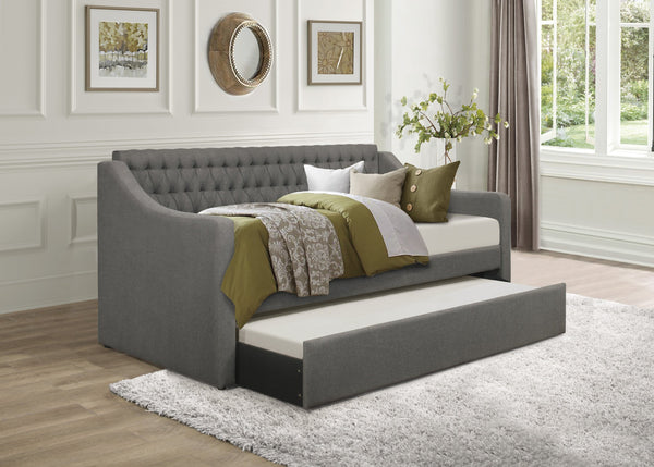 English Elm 1pc Tufted Flannel Upholstered Daybed with Pull Out Trundle for Guest or Living Room B011S02098