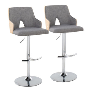 English Elm Stella Adjustable Barstool Set Of 2 - Modern Chrome Base, Light Grey Fabric & Natural Wood Accents B202S01009-GIGA
