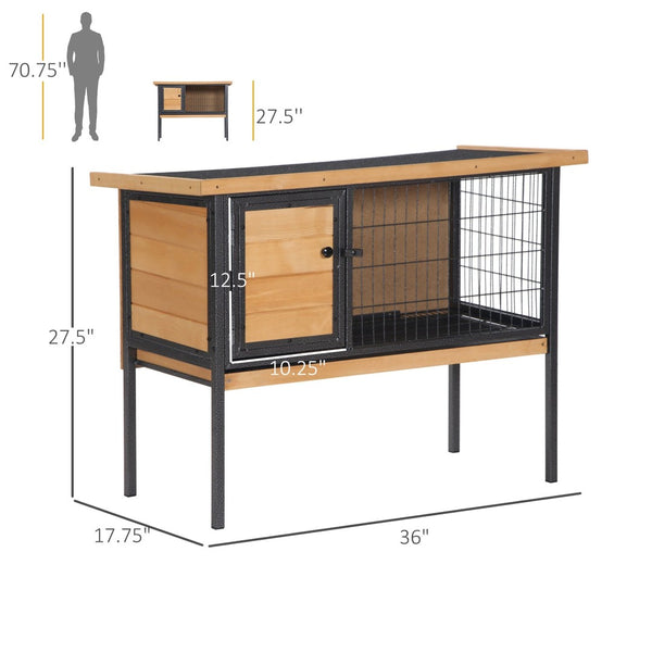 English Elm Pawhut Elevated Rabbit Hutch - Spacious, Weather-Resistant Wooden Cage With Easy-Clean Tray & Roof W2225P200526-GIGA