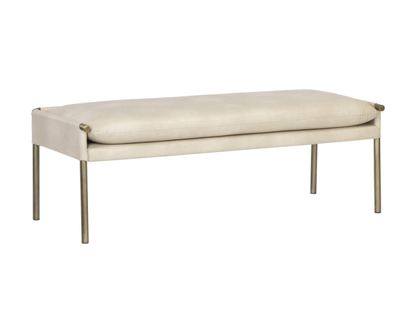 Sunpan Bellevue Upholstered Bench with Antique Brass Frame - Stylish, Unique Textures for Modern Spaces Bravo Cream