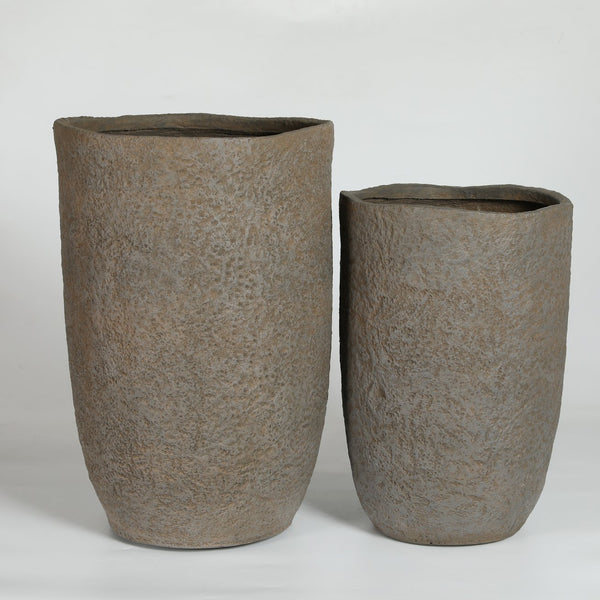 English Elm Round Concrete Sculptural Planter Duo Handcrafted Porous Finish Patio Garden Home W347P465319