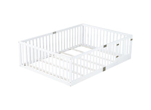English Elm Twin Floor Bed Solid Rubber Wood with Tall Safety Railings for Toddler Sleep White W504P287658