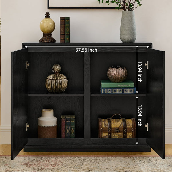 English Elm Mid Century Modern V-Shape Storage Cabinet – Stylish Buffet & Sideboard For Small Spaces, Black Finish W1801P362148