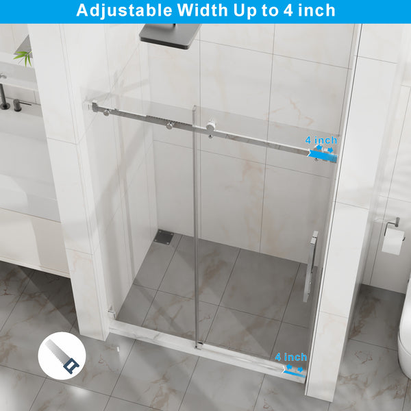 English Elm Goodyo Frameless Sliding Shower Door 48" X 72" - Durable 1/4" Tempered Glass, Easy-Clean Stainless Steel D163118744