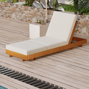 English Elm Christopher Knight Home® - Lounge Chaise Set - Stylish Acacia Wood With Cream Cushion & Adjustable Backrest For Ultimate Comfort N770P281696C_N770P208317C