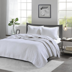 JLA Home Madison Park - 3 Keaton Reversible Quilt Set - Brushed Microfiber, Pick-Stitch Channel Quilting, Antimicrobial Comfort White MP13-627