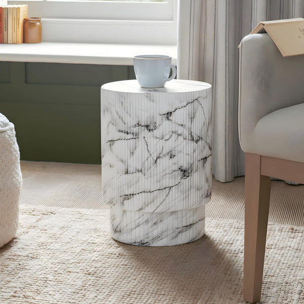 English Elm Handmade Mgo Ribbed Cylinder Side Table Black Concrete Finish Indoor Outdoor Use N772P261960M