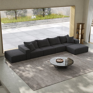 English Elm Oversized sponge cloud sofa modular 162" L-shaped sectional with chenille upholstery and 6 pillows, no-assembly comfort Grey W834S00391