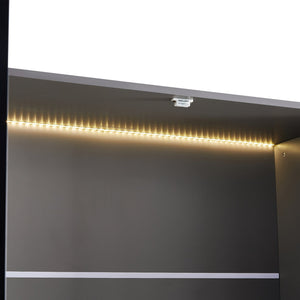 English Elm 60.6'' Contemporary Display Cabinet with LED Lighting, Tempered Glass Doors, Adjustable Shelves & Drawers - Grey, Modern Freestanding Storage for Living Room, Office, Kitchen N845P261799E