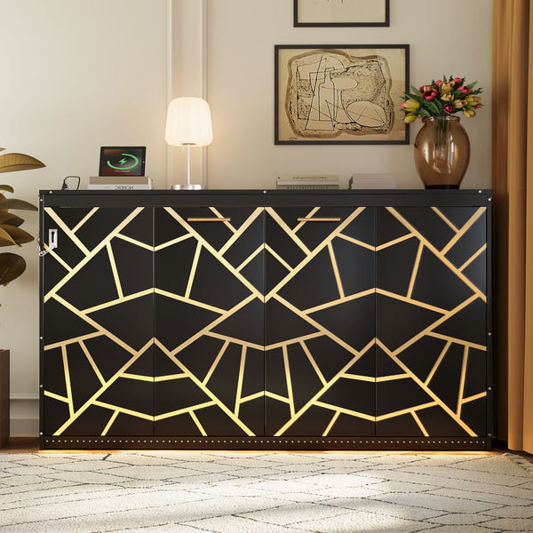 English Elm Twin-size Murphy Wall Bed with Led Lighting Usb Outlet and Decorative Printed Panel Black LP000355AAB