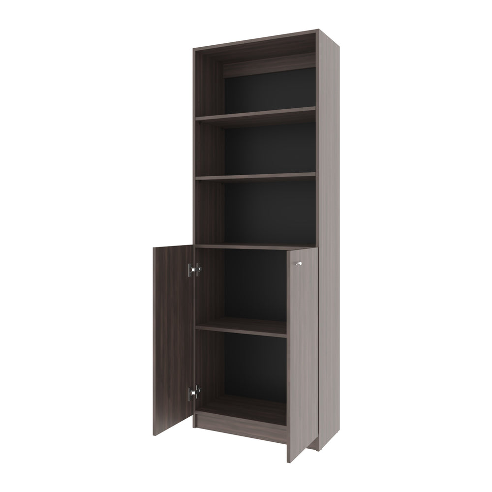 English Elm Fm Furniture Beyerville Bookcase - Stylish Open Shelving & Concealed Storage In Stained Walnut Finish B128P301396