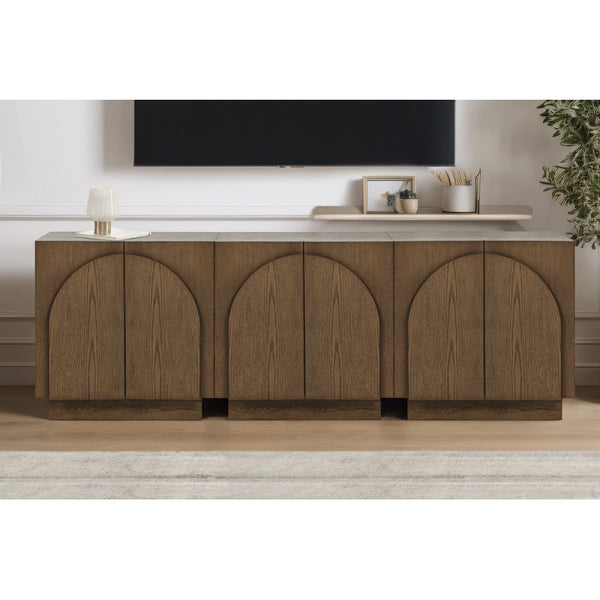English Elm Mid-Century wooden sideboard buffet with arched doors and rounded edges, spacious storage, durable craftsmanship nurturing warmth Brown 33 L x 19 W x 29 H B011P367187
