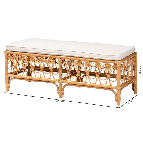 English Elm Modern Rattan Woven Bench with Geometric Artisan Detail for Bohemian Living Spaces B2750P467697