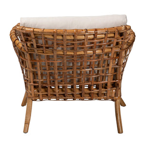 English Elm Modern Openwork Rattan Accent Chair Bohemian Lounge Seat with Curved Back B2750P467694