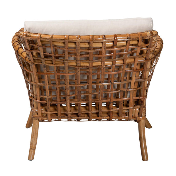English Elm Modern Openwork Rattan Accent Chair Bohemian Lounge Seat with Curved Back B2750P467694