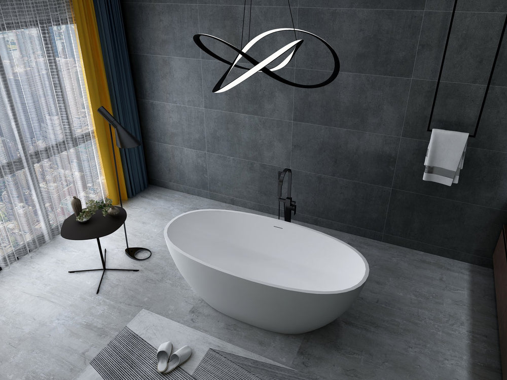 English Elm 71 Inch Freestanding Stone Resin Soaking Tub Oval Spa Bath Matte White Finish W3034P278635