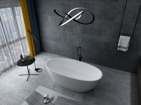 English Elm 71 Inch Freestanding Stone Resin Soaking Tub Oval Spa Bath Matte White Finish W3034P278635