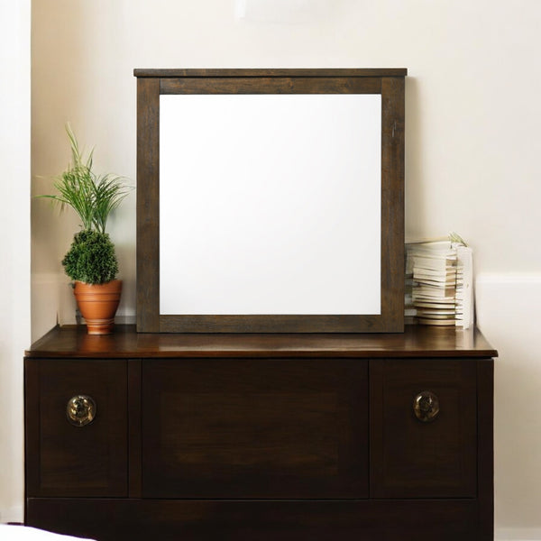 English Elm Merrilee Oak Finish Mirror - Minimalist 34"x33" Wall Mirror with Durable Wood-Composite Frame, Modern Elegance B2726P257357