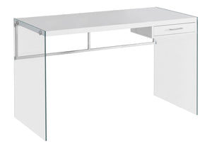English Elm Computer Desk sleek glossy laminate top with sturdy chrome X-base, modern compact 47" work table White 53 L x 27 W x 6 H B2710P219645