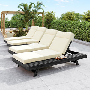 English Elm Lounge Chaise Outdoor Acacia Wood Slatted Frame with Water Resistant Cushion Resort Style Beige,Black N770P442B67B