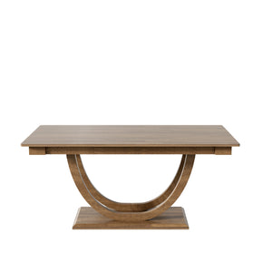 English Elm Topmax Six Piece Rubberwood Dining Set with Bench Linen Seats Sculptural Modern Style Brown N717S000029D