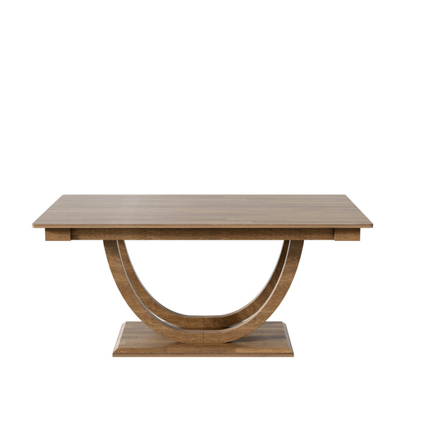 English Elm Topmax Six Piece Rubberwood Dining Set with Bench Linen Seats Sculptural Modern Style Brown N717S000029D