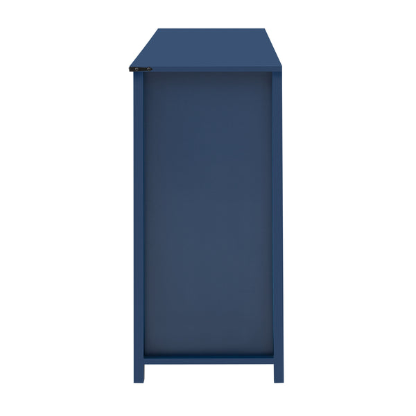 English Elm U_style Industrial Sideboard with Sliding Barn Doors Iron Mesh Panels and Three Drawers Navy Blue N711P347384V