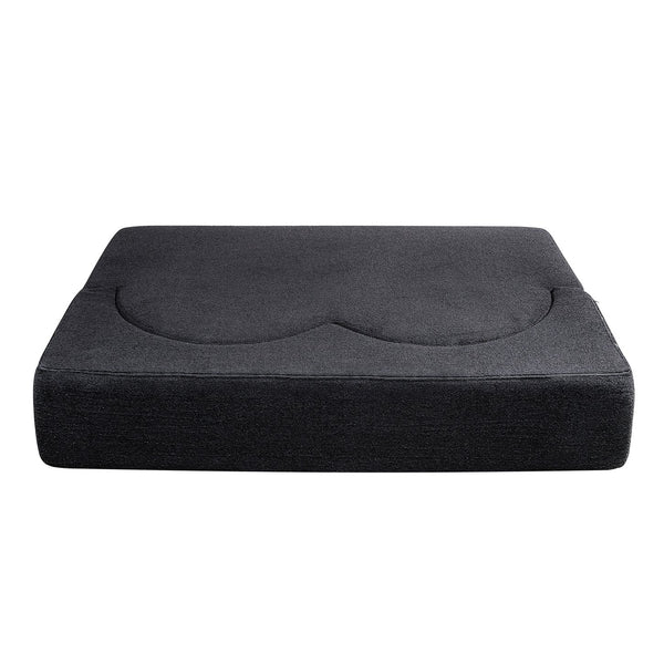 English Elm Folding Floor Futon Sofa Sleeper in Plush Teddy Velvet for Studio or Guest Rooms Black W3739P368635