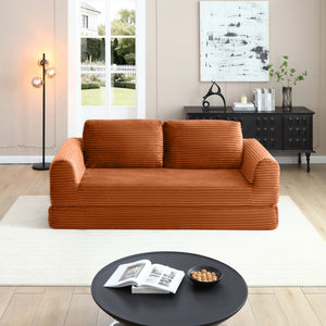 English Elm 2-in-1 Corduroy Futon Sofa Sleeper Modular Floor Couch for Studio and Guest Living Spaces Orange W1117S00374