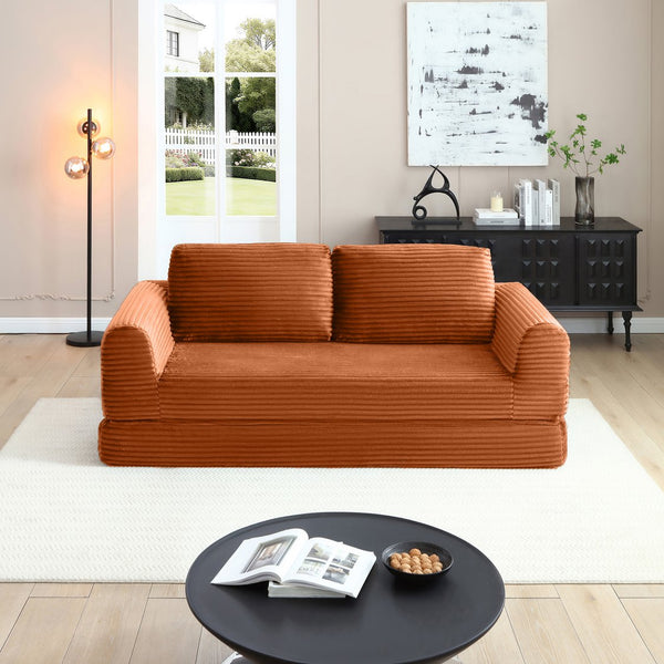 English Elm 2-in-1 Corduroy Futon Sofa Sleeper Modular Floor Couch for Studio and Guest Living Spaces Orange W1117S00374