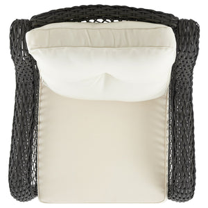 English Elm Fruttuo 3-Piece Conversation Set with Waterproof Removable Cushions Steel Frame & Frosted Glass Top Black+Cream B365P398244