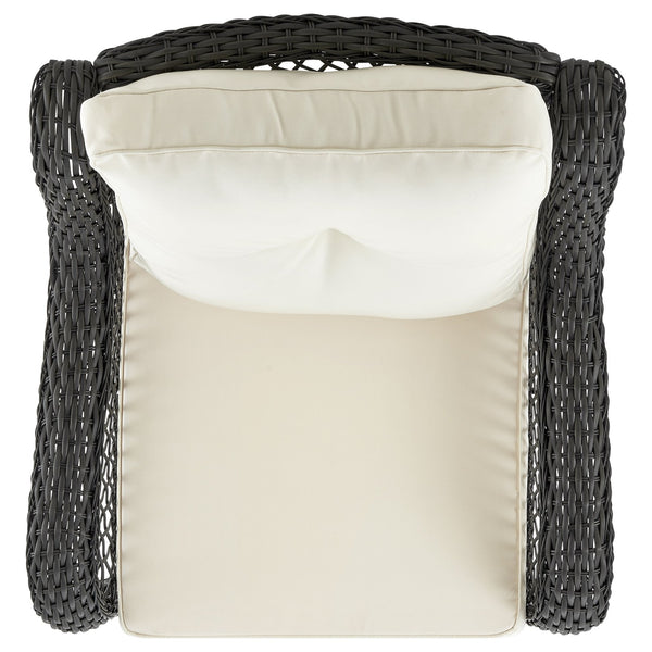 English Elm Fruttuo 3-Piece Conversation Set with Waterproof Removable Cushions Steel Frame & Frosted Glass Top Black+Cream B365P398244