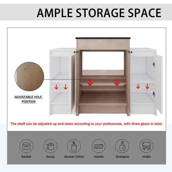 English Elm 48 Inch Freestanding Bathroom Vanity With Black Ceramic Sink, Soft-Close Doors & Ample Storage W999S00313
