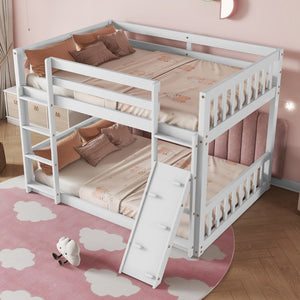 English Elm Twin Over Twin Playhouse Floor Bunk Bed With Climbing Ramp, Safety Guardrails, And White Finish W504S00207-GIGA