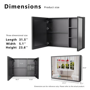 English Elm Led Aluminum Medicine Cabinet Double Door Anti Fog Mirror Light for Bathroom Walls W3083P373516