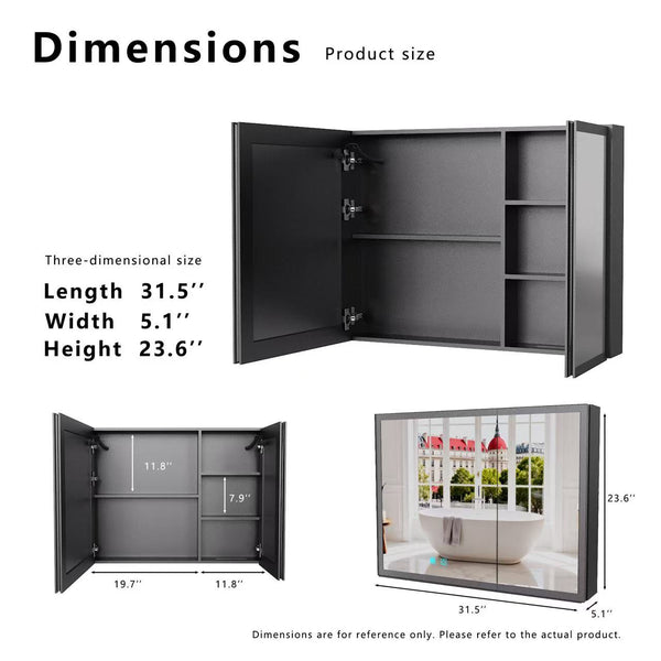 English Elm Led Aluminum Medicine Cabinet Double Door Anti Fog Mirror Light for Bathroom Walls W3083P373516