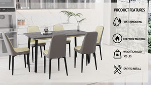 English Elm 55.12-70.87" Expandable Dining Set 7 Piece Industrial Mdf Table with Pu Upholstered Chairs Beige+Grey W2189S00912
